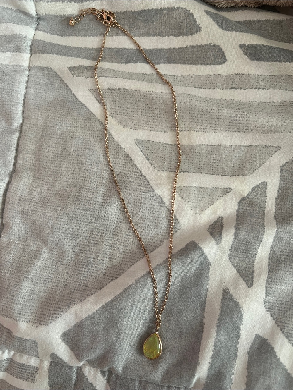 Gold Chain Necklace with Green Teardrop Pendant